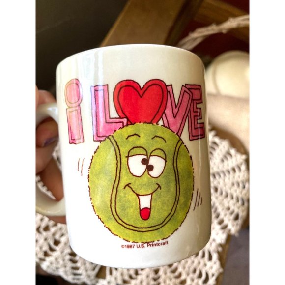 I LOVE TENNIS MUG - Coffee Cup - 1987 - U.S. Printcraft - Official Tennis Nut - Picture 8 of 10